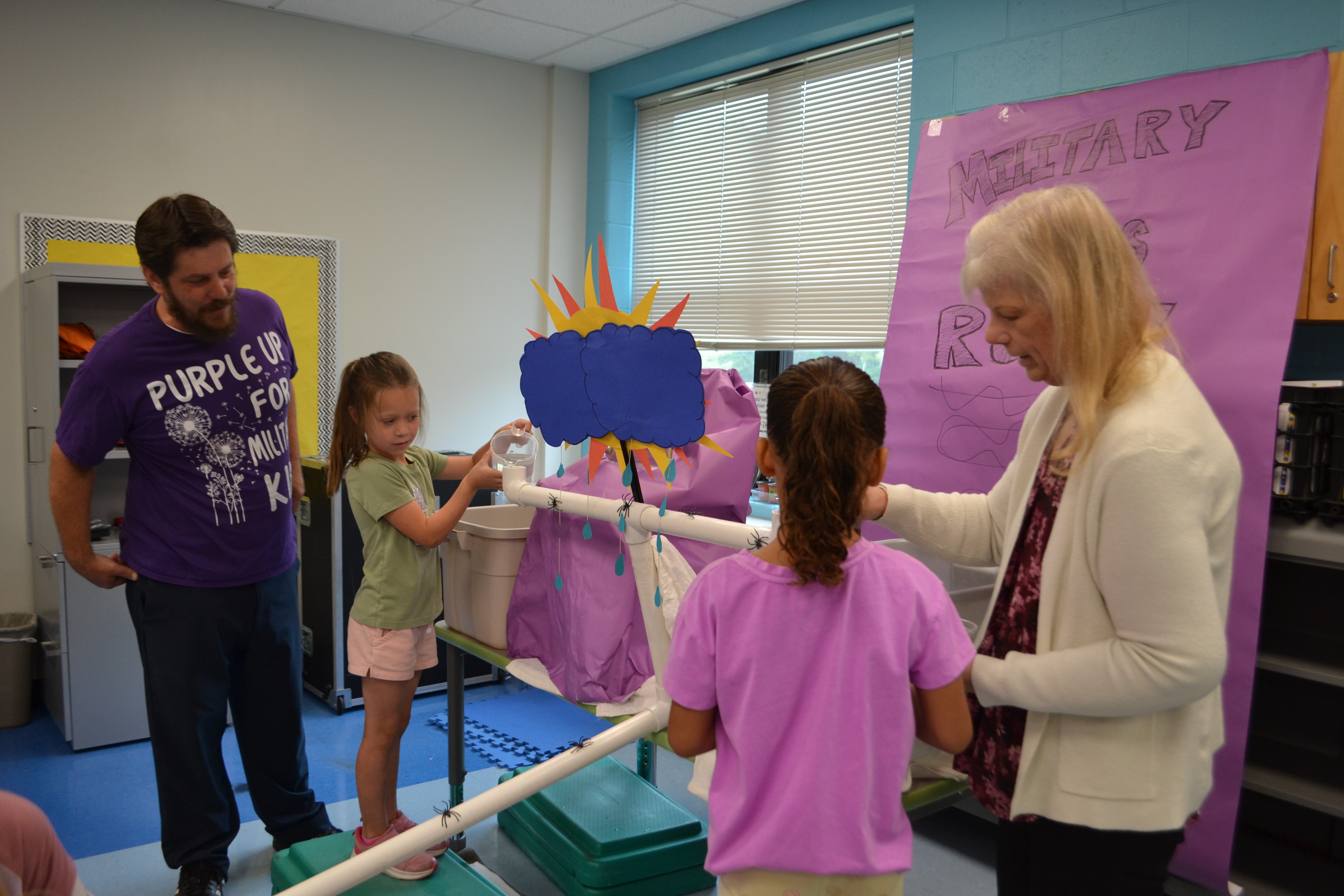 Students pour water down spout to wash Itsy Bitsy out