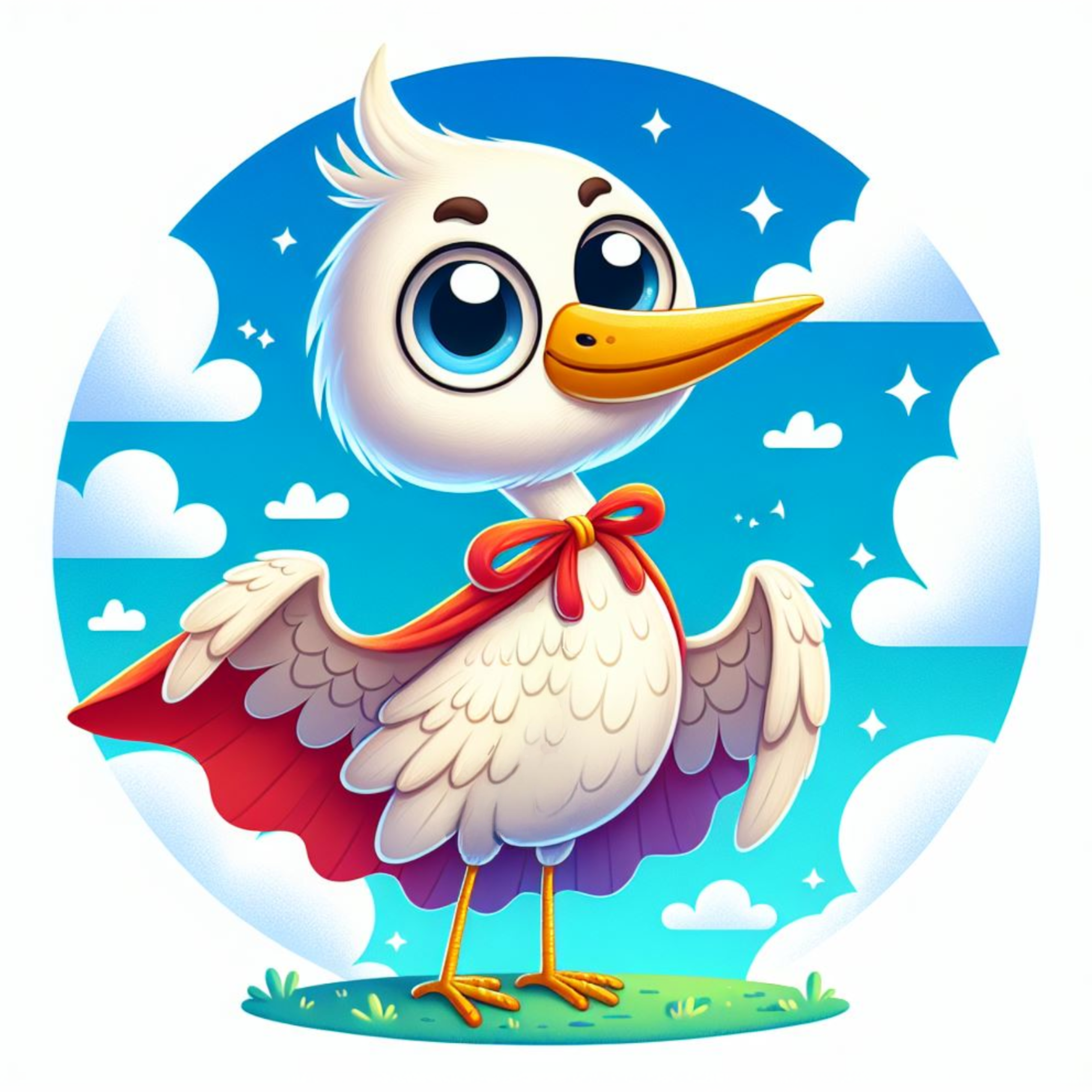 Cartoon Egret wearing a red cape